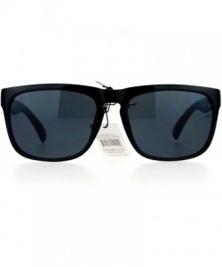 Sport Dark Black Keyhole Horned Sport Horn Rim Mens Sunglasses - Shinny Black - CX12EO5PKS5 $12.84
