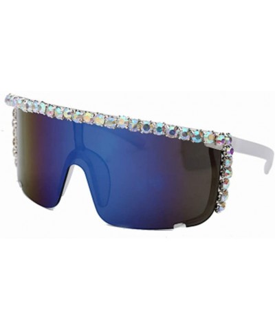 Sport Big Frame Colorful Rhinestone Sunglasses Goggles Sunglasses - 4 - CO190DXQROU $71.57