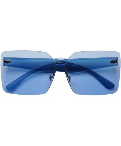 Rectangular Colorful Bold Oversize One Piece Mono Block Full Shield Rimless Color Sunglasses - Midnight Blue - CE182WM8DQD $1...