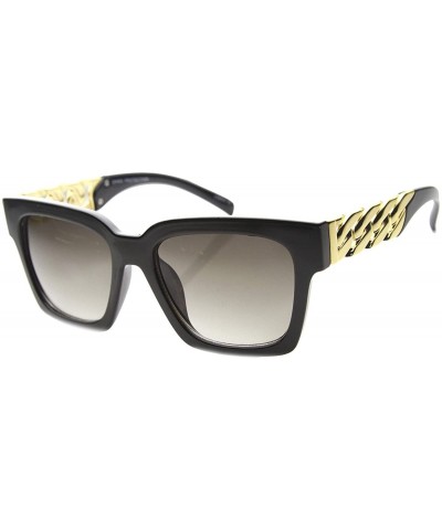 Square Fashion Metal Chain Arm Horn Rimmed Block Frame Sunglasses - Black-gold Grey - CX11YLSC96R $19.84