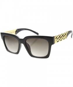 Square Fashion Metal Chain Arm Horn Rimmed Block Frame Sunglasses - Black-gold Grey - CX11YLSC96R $11.48