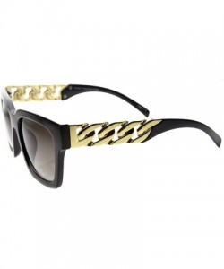 Square Fashion Metal Chain Arm Horn Rimmed Block Frame Sunglasses - Black-gold Grey - CX11YLSC96R $11.48