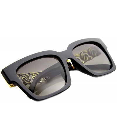 Square Fashion Metal Chain Arm Horn Rimmed Block Frame Sunglasses - Black-gold Grey - CX11YLSC96R $11.48