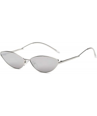 Goggle Women Metal Retro Vintage Slim Cat Eye Fashion Sunglasses - Silver - CY18WR9QA2C $37.42