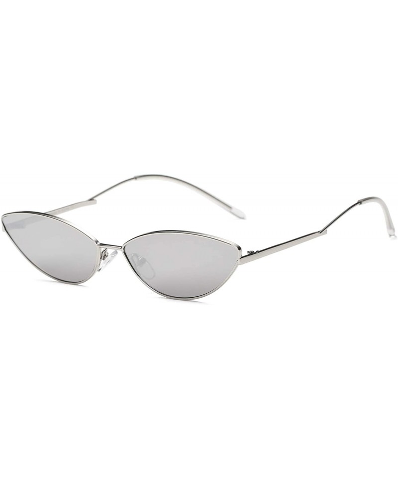 Goggle Women Metal Retro Vintage Slim Cat Eye Fashion Sunglasses - Silver - CY18WR9QA2C $20.68