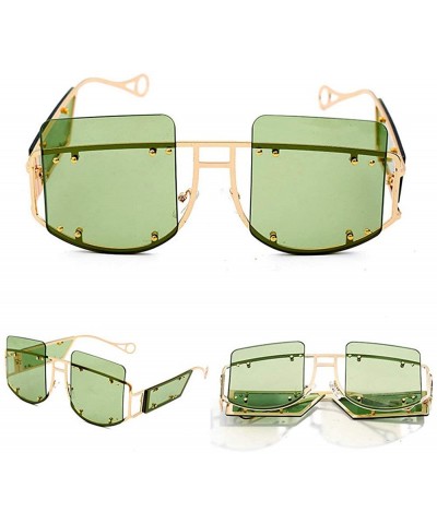 Square Fashion Mirror Sunglasses Oversized Glasses - Green - CM18Z6XT4DD $15.37
