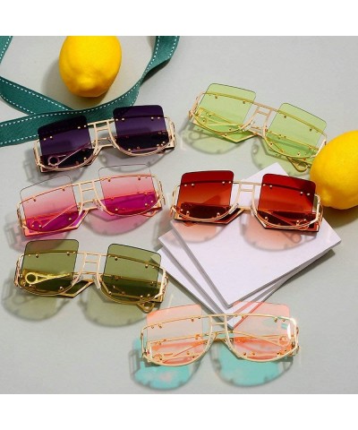 Square Fashion Mirror Sunglasses Oversized Glasses - Green - CM18Z6XT4DD $15.37