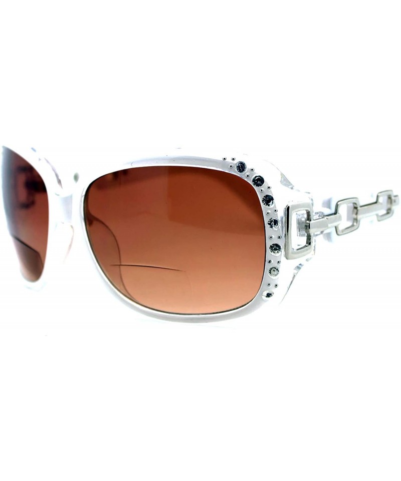 Oversized Womens Bifocal Lens Sunglasses Oversized Square Rhinestone Frame - White - CL18IEWDXLD $10.58