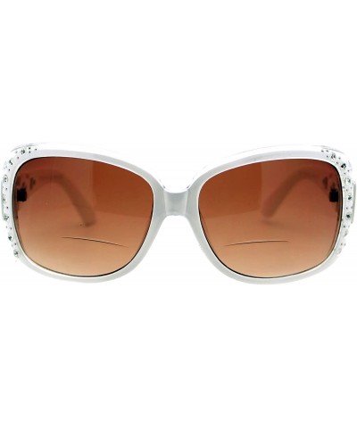 Oversized Womens Bifocal Lens Sunglasses Oversized Square Rhinestone Frame - White - CL18IEWDXLD $10.58