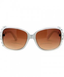 Oversized Womens Bifocal Lens Sunglasses Oversized Square Rhinestone Frame - White - CL18IEWDXLD $10.58