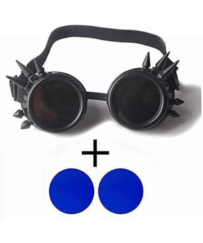 Goggle Rave Glasses Steampunk Vintage Goggles Retro Cosplay Halloween Spiked - Frame+blue Lenses - CC18HA8052E $10.22