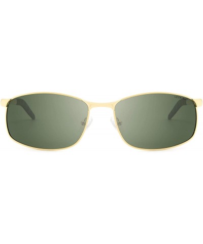 Round Men's Fashion Polarized Sunglasses for Outdoor Driving Cycling UV 400 Protection - Golden Frame Green Lens - CK18SHAQ7Y...