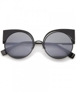 Cat Eye Women's Metal Frame Cutout Round Cat Eye Sunglasses 54mm - Black / Smoke - CC12KCNQ1YZ $10.92