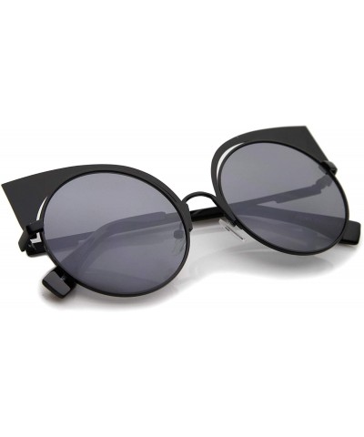 Cat Eye Women's Metal Frame Cutout Round Cat Eye Sunglasses 54mm - Black / Smoke - CC12KCNQ1YZ $10.92
