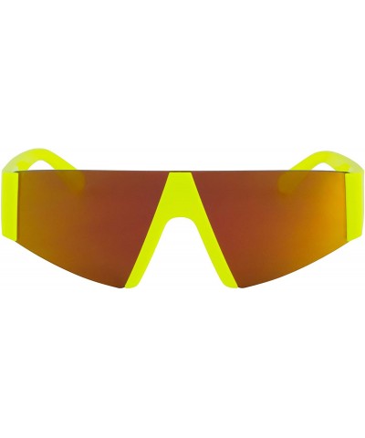 Oversized Semi Rimless Neon Mirrored Shield Style Retro Fashion Flat Top Women and Men Sunglasses - Yellow Orange Mirror - CN...