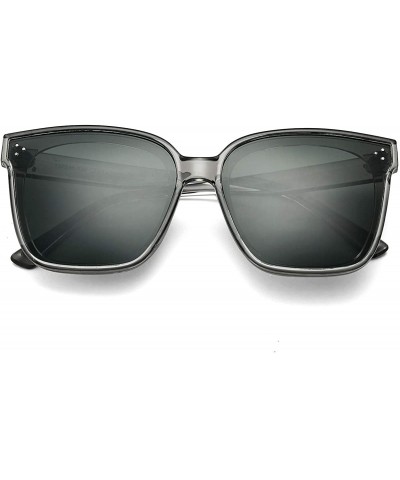 Oversized Polarized Women Oversized Sunglasses Square Horn Rimmed Stylish Shades with Flat Lens - Clear Gray - CL1992LX0LC $3...