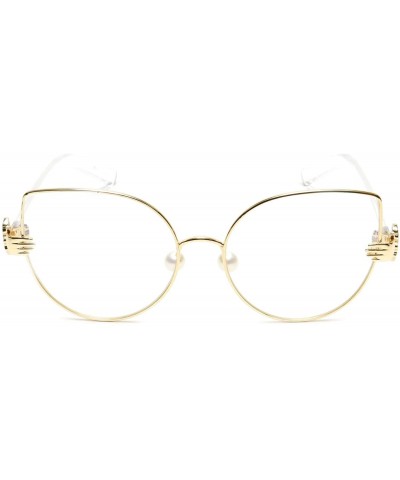Cat Eye Cat Eye Eyeglasses Retro Clear Lens Metal Women's Pearl Nose Pieces - Gold - CP18EOM53Z4 $13.53