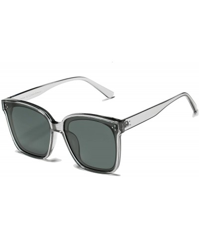Oversized Polarized Women Oversized Sunglasses Square Horn Rimmed Stylish Shades with Flat Lens - Clear Gray - CL1992LX0LC $1...