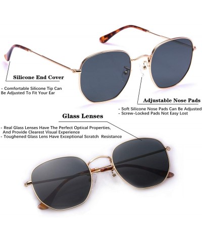 Oversized Hexagonal Crystal Sunglasses Rectangular Polarized - Black Glass Lens/Gold Frame - CR193WK9QC4 $18.99