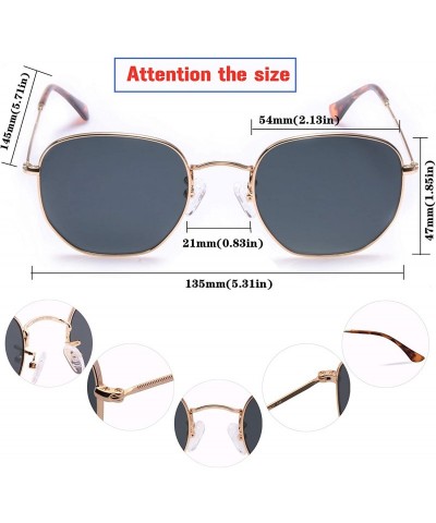 Oversized Hexagonal Crystal Sunglasses Rectangular Polarized - Black Glass Lens/Gold Frame - CR193WK9QC4 $18.99