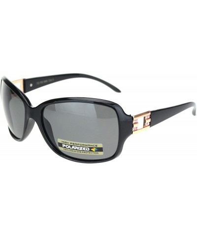 Rectangular Womens Polarized Rectangular Rhinestone Trim Butterfly Sunglasses - Black Gold Pink Stone - CI18ONR52RW $9.38