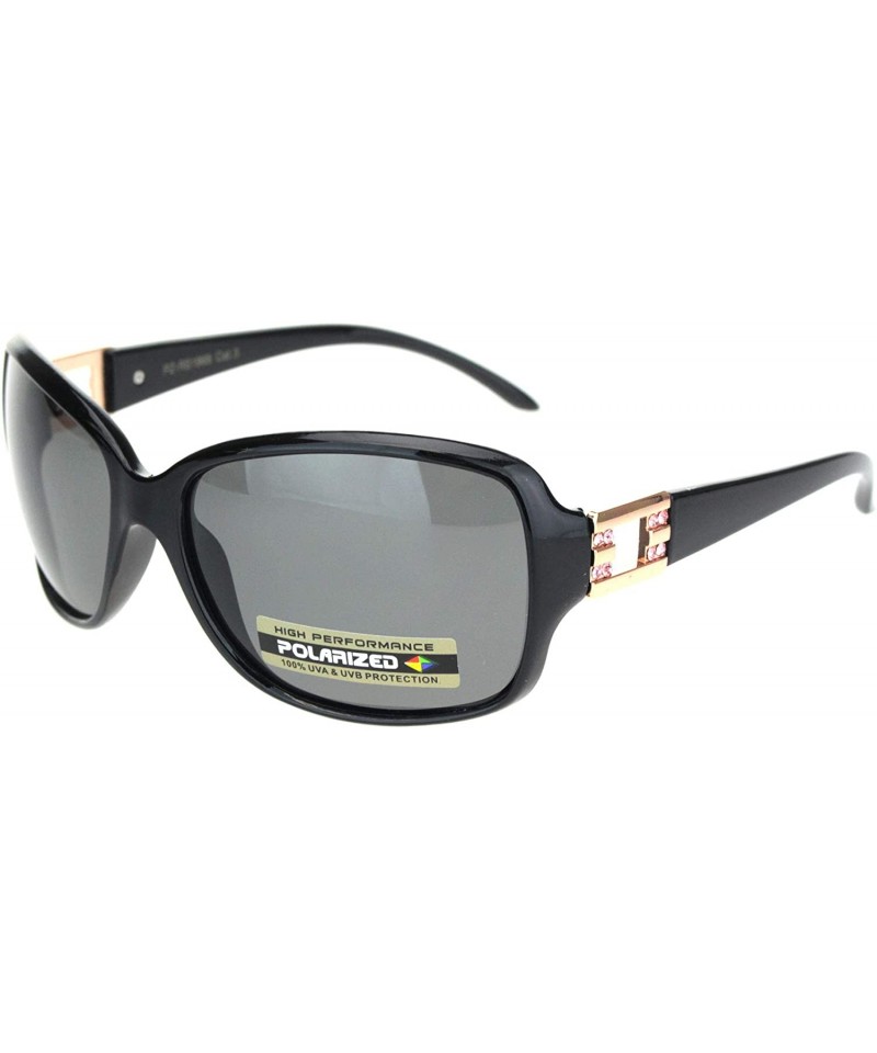 Rectangular Womens Polarized Rectangular Rhinestone Trim Butterfly Sunglasses - Black Gold Pink Stone - CI18ONR52RW $9.38