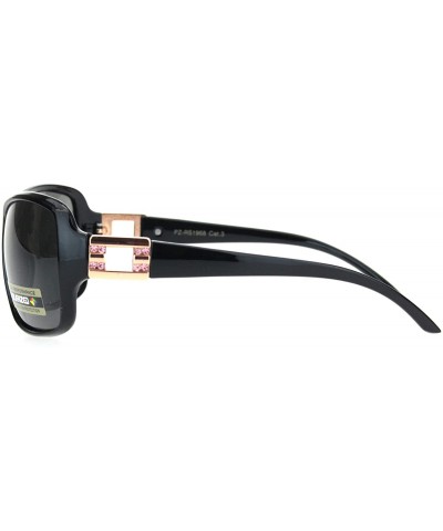 Rectangular Womens Polarized Rectangular Rhinestone Trim Butterfly Sunglasses - Black Gold Pink Stone - CI18ONR52RW $9.38