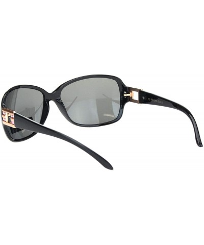 Rectangular Womens Polarized Rectangular Rhinestone Trim Butterfly Sunglasses - Black Gold Pink Stone - CI18ONR52RW $9.38