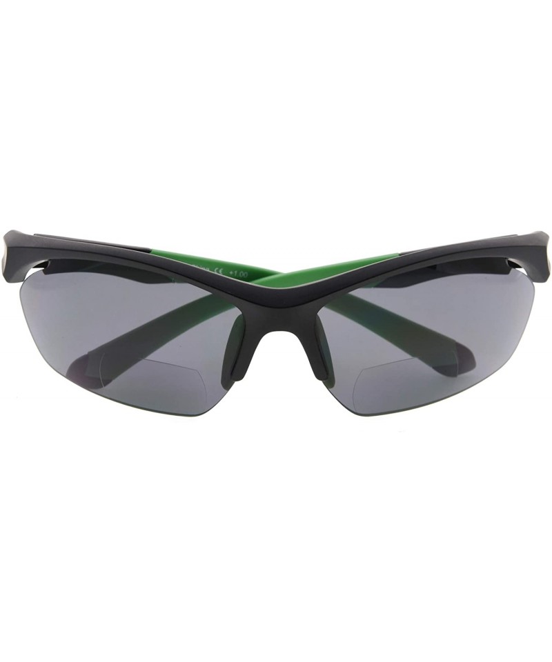 Rimless Retro Mens Womens Sports Half-Rimless Bifocal Sunglasses - Black Frame/Green Arm - CD189X6475U $15.79