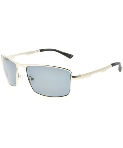 Rectangular Mens Polycarbonate Lens Polarized Sunglasses With Metal Frame Spring Hinges - Silver/Grey Lens - C7186L6ZYET $57.43