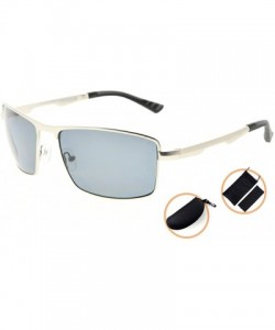 Rectangular Mens Polycarbonate Lens Polarized Sunglasses With Metal Frame Spring Hinges - Silver/Grey Lens - C7186L6ZYET $25.69