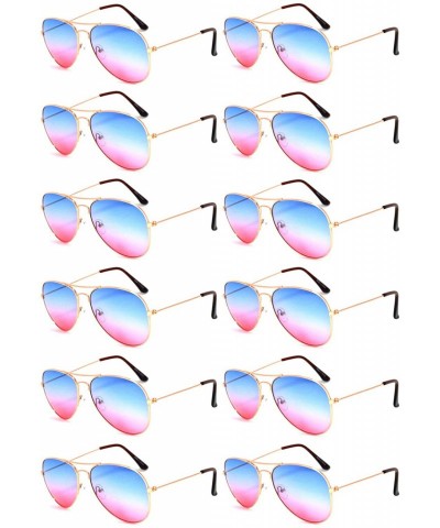 Aviator 12 Pieces Wholesale Aviator Sunglasses Two Tone Color Lens Gold Metal Frame - 064-blue-pink-12 Pairs - CE18LLDUZ5L $5...