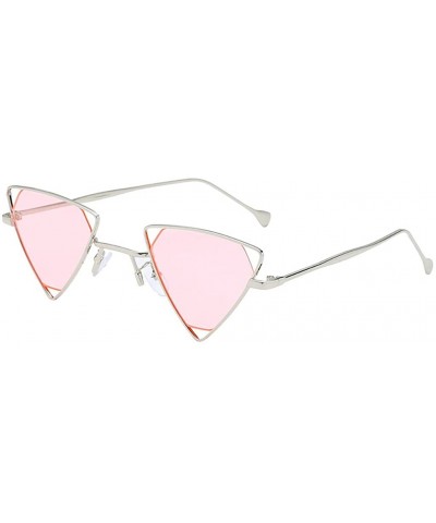 Rectangular Unisex Vintage Inverted Triangle Sunglasses With Retro Hollow Out Metal Frame - Pink - CZ196UNS8AN $8.89
