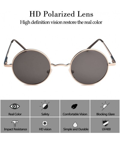 Round John Lennon Retro Round Polarized Hippie Sunglasses Small Circle Steampunk Sun Glasses - Silver Frame/Black Lens - CJ18...