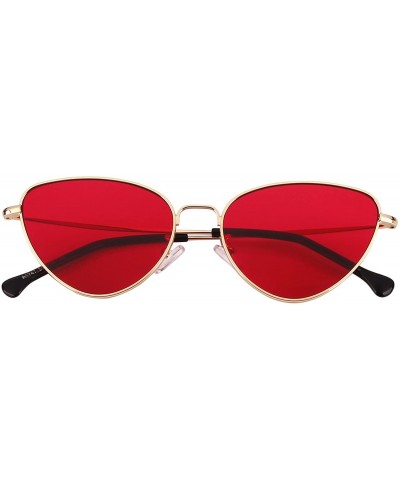 Oversized Womens Cat Eye Mod Metal Glasses Fashion Sunglasses - Gold / Red Lens - CM18557WGW5 $12.12