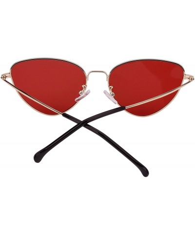 Oversized Womens Cat Eye Mod Metal Glasses Fashion Sunglasses - Gold / Red Lens - CM18557WGW5 $12.12