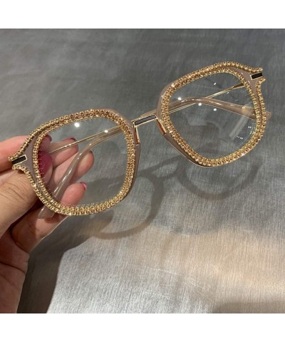 Oversized Gold Rhinestone Cat Eye Sunglasses Women Shades Sun Glasses Men Vintage Metal Clear Eyewear UV400 Sunglass - C61985...