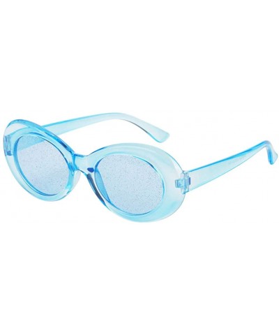Rimless Bold Retro Oval Mod Thick Frame Sunglasses Round Lens Kurt Cobain Clout Goggles - Clear Blue Blue - CL18HM3KGIN $10.60