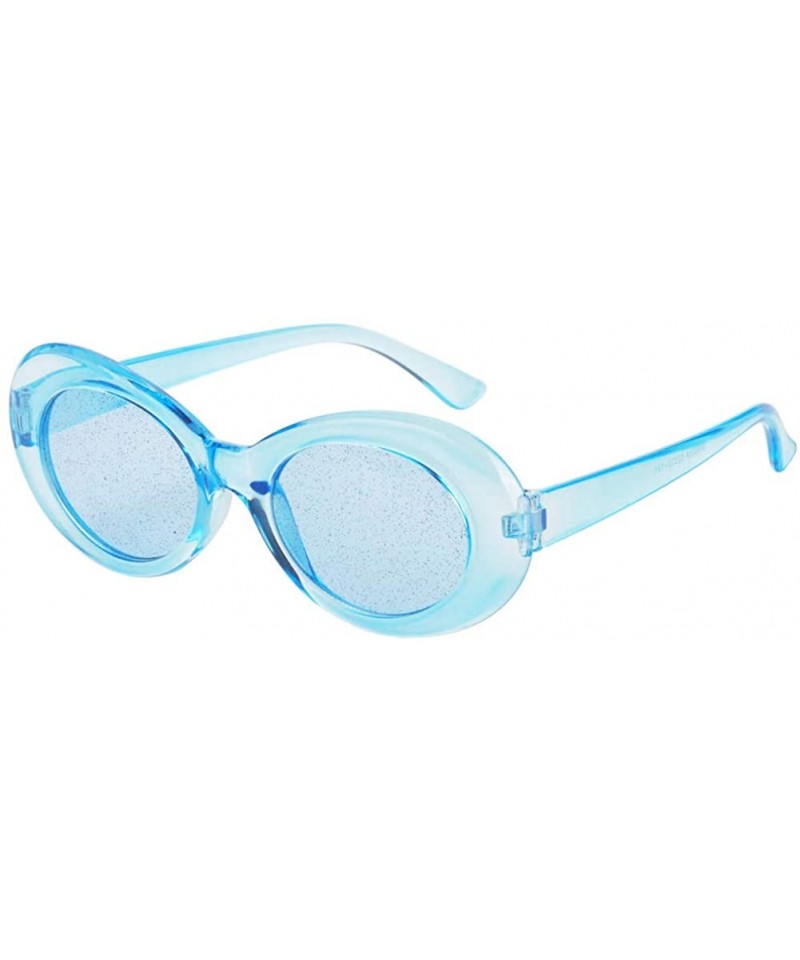 Rimless Bold Retro Oval Mod Thick Frame Sunglasses Round Lens Kurt Cobain Clout Goggles - Clear Blue Blue - CL18HM3KGIN $10.60