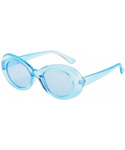 Rimless Bold Retro Oval Mod Thick Frame Sunglasses Round Lens Kurt Cobain Clout Goggles - Clear Blue Blue - CL18HM3KGIN $10.60