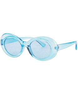 Rimless Bold Retro Oval Mod Thick Frame Sunglasses Round Lens Kurt Cobain Clout Goggles - Clear Blue Blue - CL18HM3KGIN $10.60