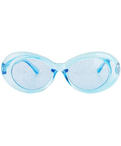 Rimless Bold Retro Oval Mod Thick Frame Sunglasses Round Lens Kurt Cobain Clout Goggles - Clear Blue Blue - CL18HM3KGIN $10.60