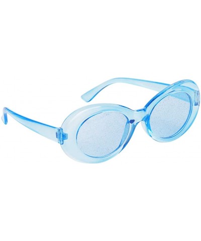 Rimless Bold Retro Oval Mod Thick Frame Sunglasses Round Lens Kurt Cobain Clout Goggles - Clear Blue Blue - CL18HM3KGIN $10.60