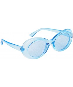 Rimless Bold Retro Oval Mod Thick Frame Sunglasses Round Lens Kurt Cobain Clout Goggles - Clear Blue Blue - CL18HM3KGIN $10.60