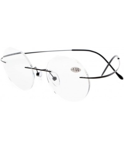 Rimless Titanium Rimless Round Reading Glasses Readers Black - CV1282LLKIL $18.48