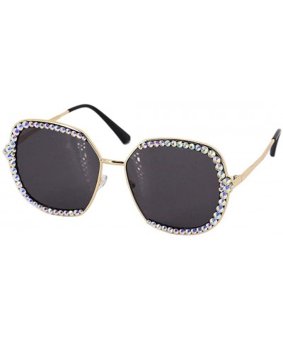 Oversized Sparkling Crystal Sunglasses UV Protection Rhinestone Sunglasses - Black - CP18XS6DC5D $17.50