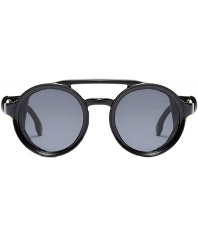 Round Women's Retro Small Round Plastic Frame Candy Color Design Sunglasses - Bright Black Gray - C318W5EHU0X $24.97