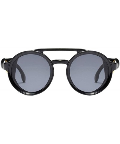 Round Women's Retro Small Round Plastic Frame Candy Color Design Sunglasses - Bright Black Gray - C318W5EHU0X $24.97