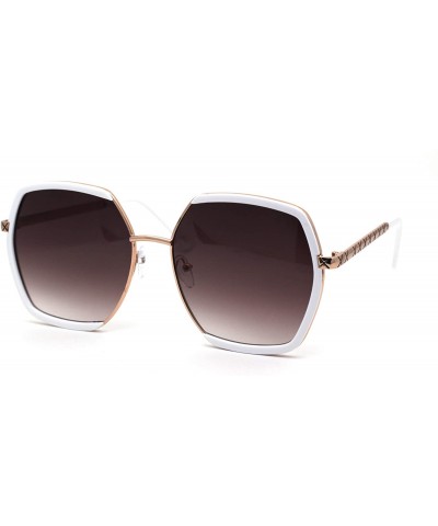 Square Womens Luxury Double Rim Octagonal Designer Fashion Sunglasses - Gold White Brown - CQ194OINWMG $14.30