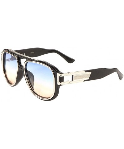 Goggle Gazelle Honcho Oversized XL Square Metal & Plastic Aviator Sunglasses - Glossy Black & Silver Frame - CK18HNU72LI $16.28